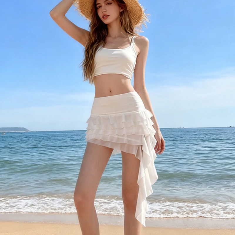 

New Y2K Women's White Asymmetric Ruffle Mini Skirt High Waist Irregular Hem Casual Party Street Dress Short Skirt