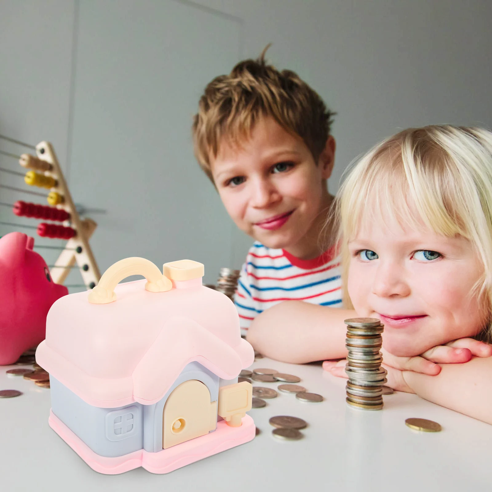 

Cute House Shape Savings Bank For Kids Jar With Key Fun Cartoon Piggy Bank Desktop Adornment