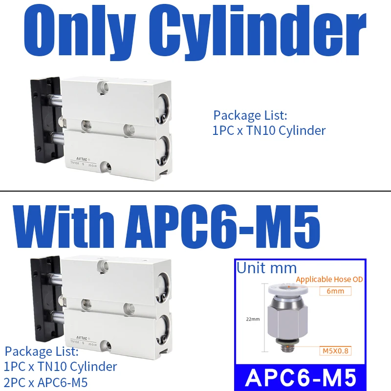 AIRTAC TN10 Twin Rod Air Pneumatic Cylinder With Connector Tubing Magnet Sensor Repair Parts Maintenance Kit For Automation Part