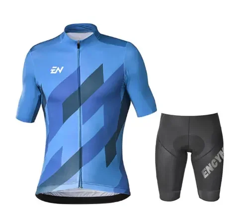 

New 2022 ENCYMO Blue Men Cycling Jersey Summer Short Sleeve Set Maillot Shorts Bicycle Clothes Sportwear Shirt Clothing Suit