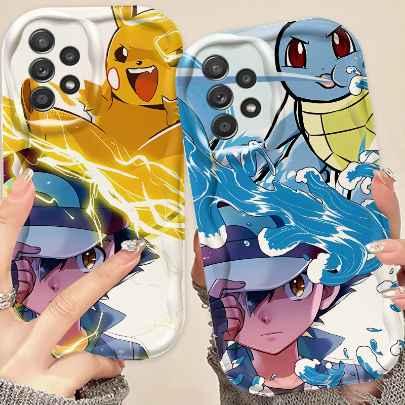 Luxury P-Pokemones S-Squirtles For Samsung A55 A54 A53 A52 A35 A34 A33 A32 A25 A24 A23 A22 A21S A15 A13 A14 5G Wave Oil Back