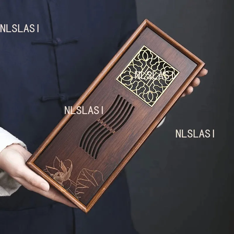 Lotus Bamboo Dry Soaking Plate Chinese Style Tea Tray with Water Storage Drain Desktop Tray Tea Ceremony Accessories Teaware