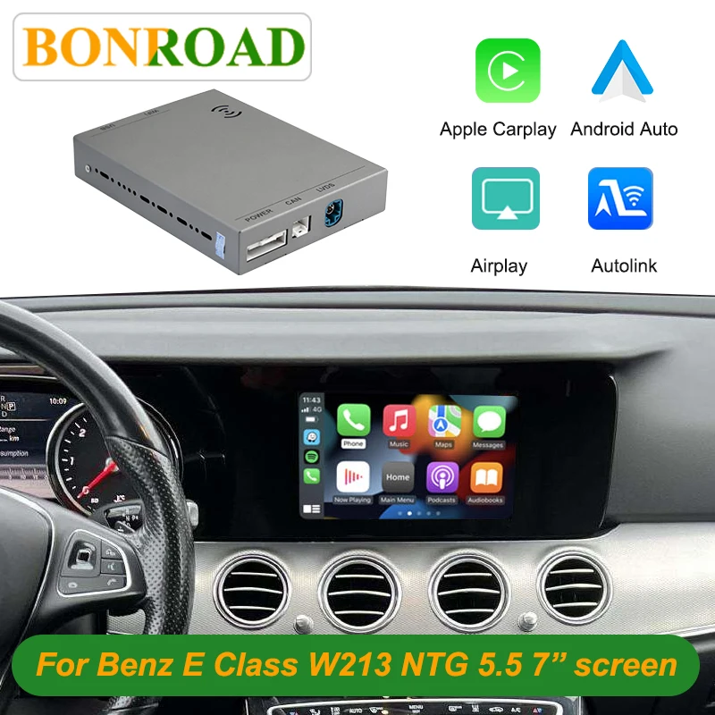 Bonroad Wireless Carplay Android Auto Interface For Mercedes Benz E Class W213 2016-2020 NTG 5.5 System Airplay Mirror Link