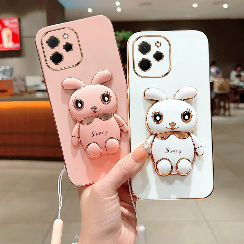 Phone Case for Huawei Nova 10 SE Huawei Nova 10 Huawei Nova 10 Pro Huawei Nova Y61 Plating Square Rabbit Holder Case Cover