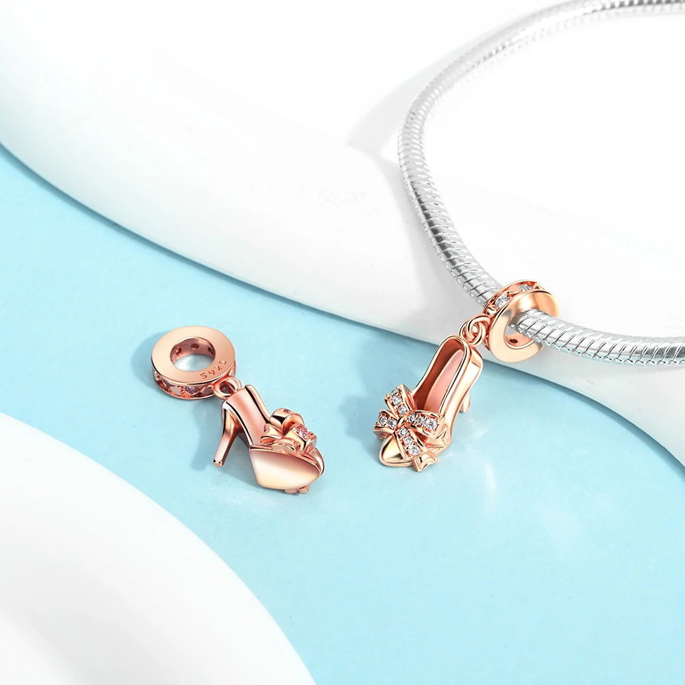 Sparkling Rose Gold Flower Squirrel Footprint Heart Original Charms Beads 925 Sterling Silver for Pandora Bracelet Jewellery