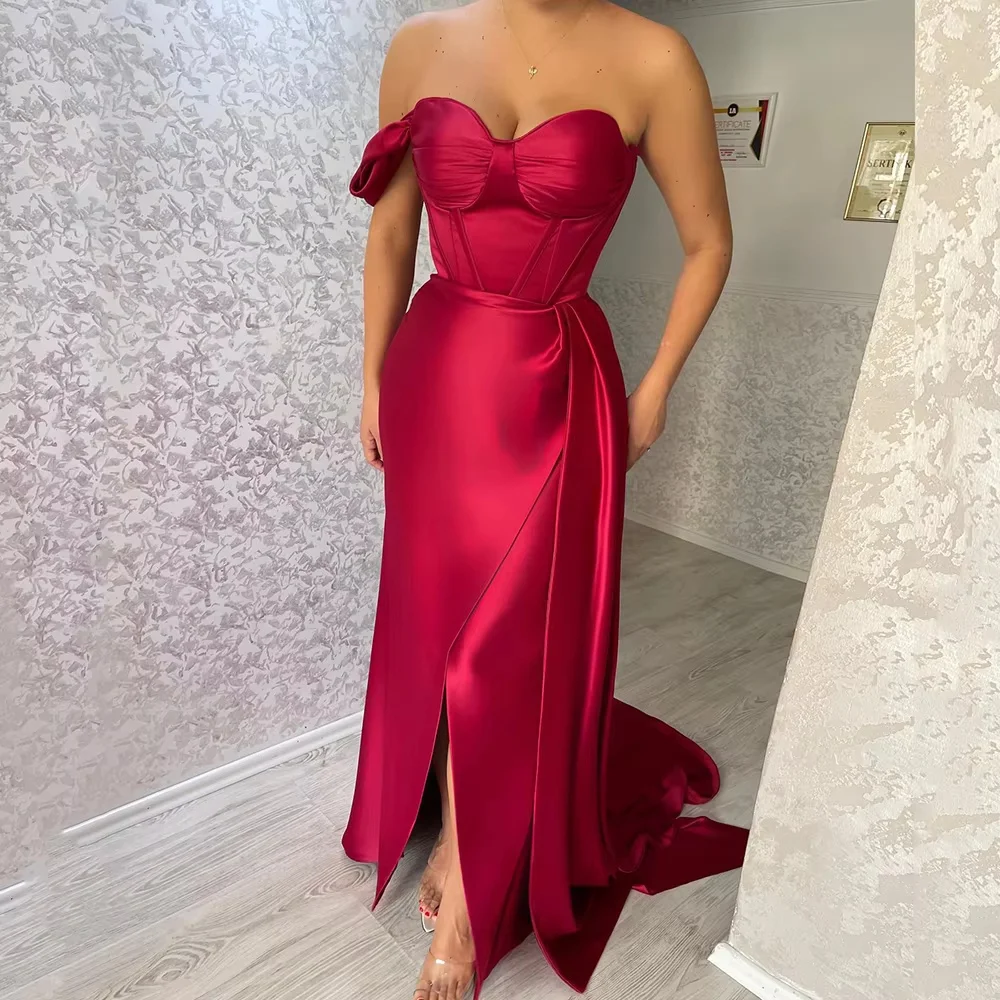 

Customized Simple Satin Prom Dress Floor Length Long Evening Gown with Slit Wedding Party Dress Vestido de Festa