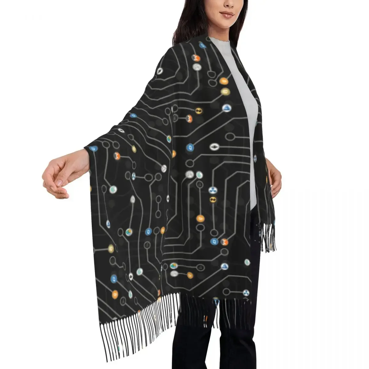 Cryptocurrency Altcoin Digital Currency Blockchain Logo Scarf Women Men Luxury Winter Wrap Shawl Bitcoin Ethereum Tassel Wraps