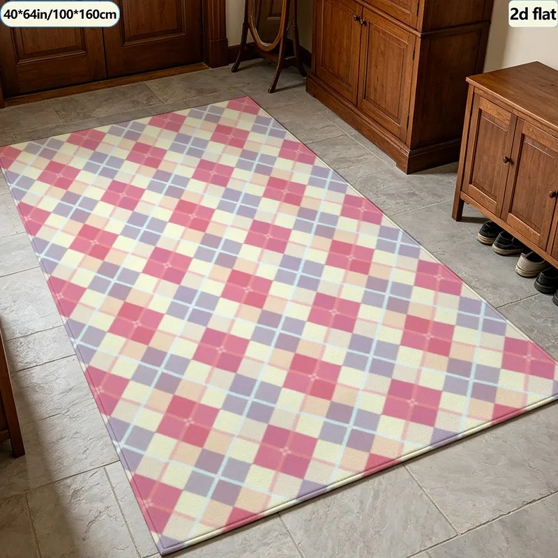 1 Piece Pastel Argyle Patterned Carpet, Soft and Comfortable, Lightweight and Easy to Maintain, Home Decor, Living Room, Bedroom, Entryway, Autumn, Winter, Perfect for All Seasons