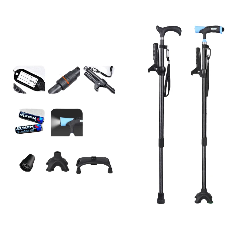 

Carbon Fiber Cane with Light and Handle for Elderly Assistance in Walking Four-legged Cane to Help Prevent Falls