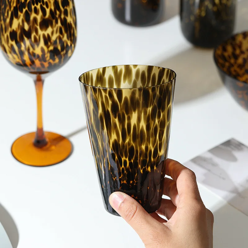 Hand-blown leopard-print goblet egg cup amber spot glass home wine glass combination