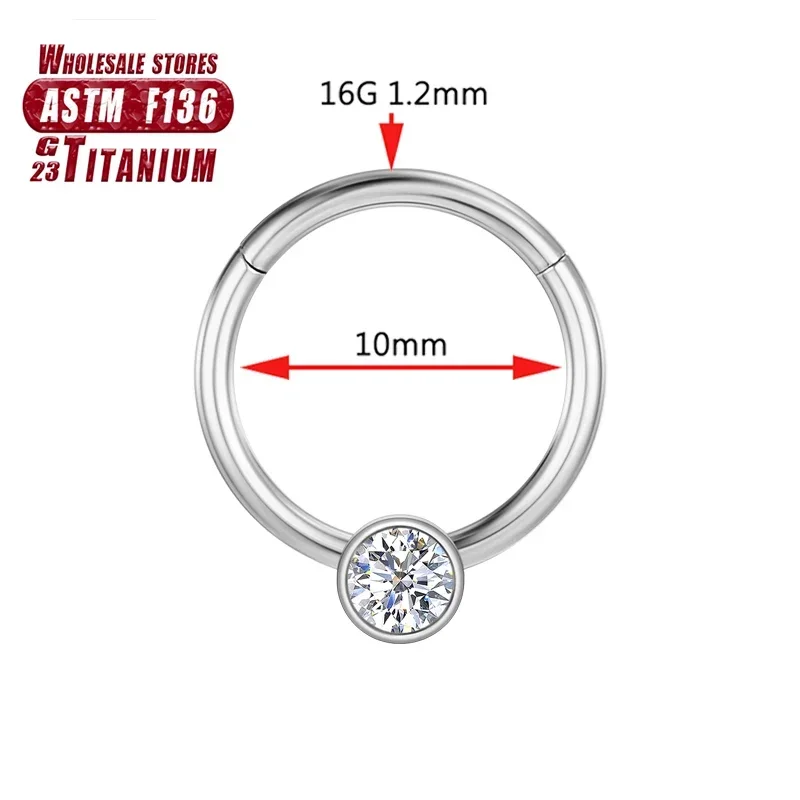 F136 Titanium piercing Clicker Cartilage Septum Goth Nose Ring Hoop Tragus Helix Industrial Labret Women Earrings Body Jewelry