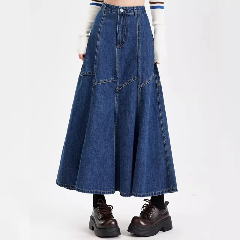Fashion Vintage A-Line Denim Skirts For Women Clothing Casual High Waist Slim Long Spring Summer Saias Femme Jeans Skirt 2026