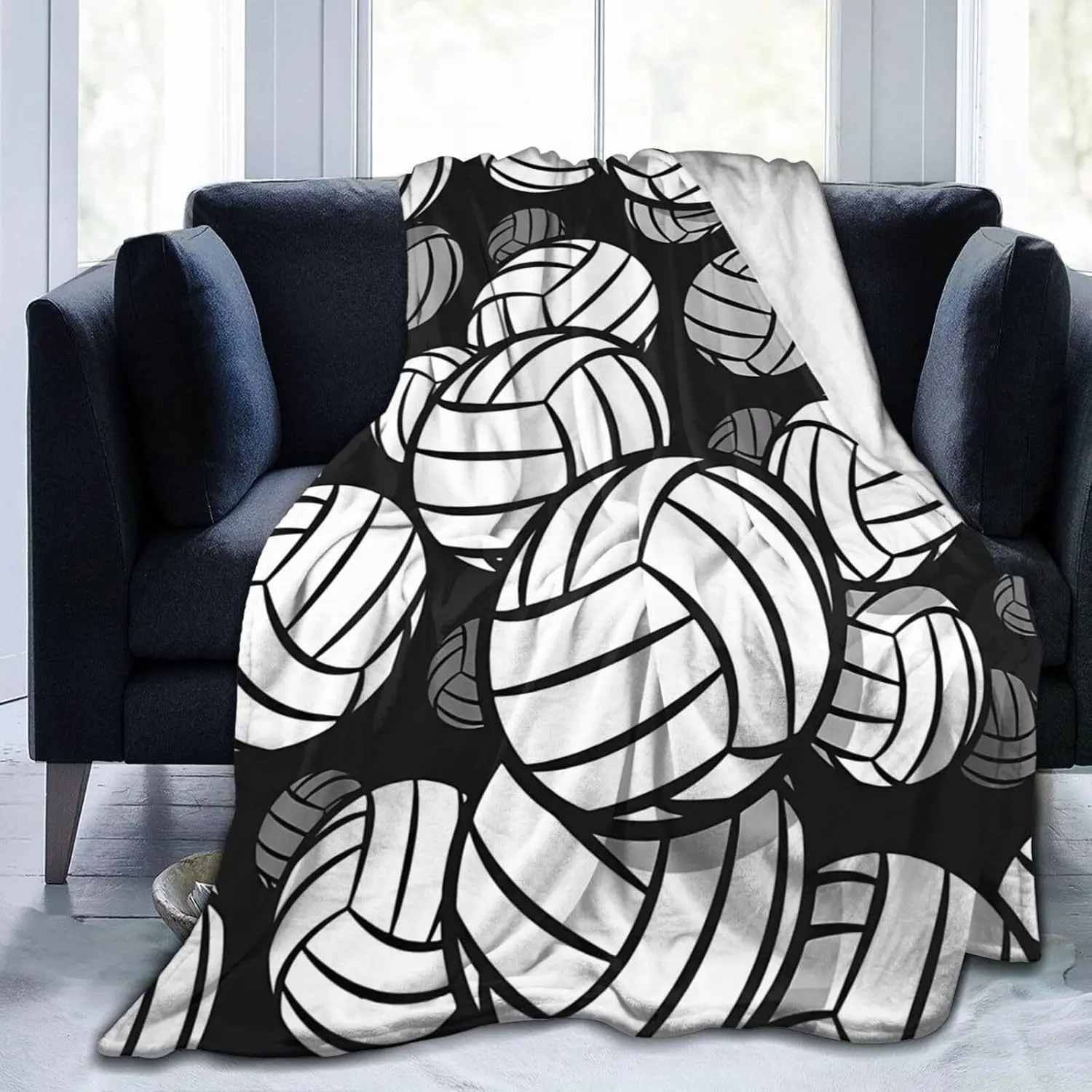 Reversible Volleyball Throw Blanket - Contemporary Quilted Flannel, Soft Plush Multipurpose, Machine Washable for Sofa/Bed
