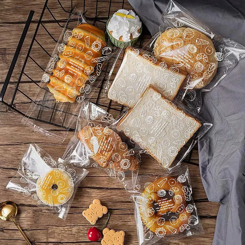 أكياس المخابز الشفافة - أكمام خبز قابلة للإغلاق للخبز المحمص والكرواسون والبسكويت وقفل نضارة ذاتي الغلق (بدون شعار،