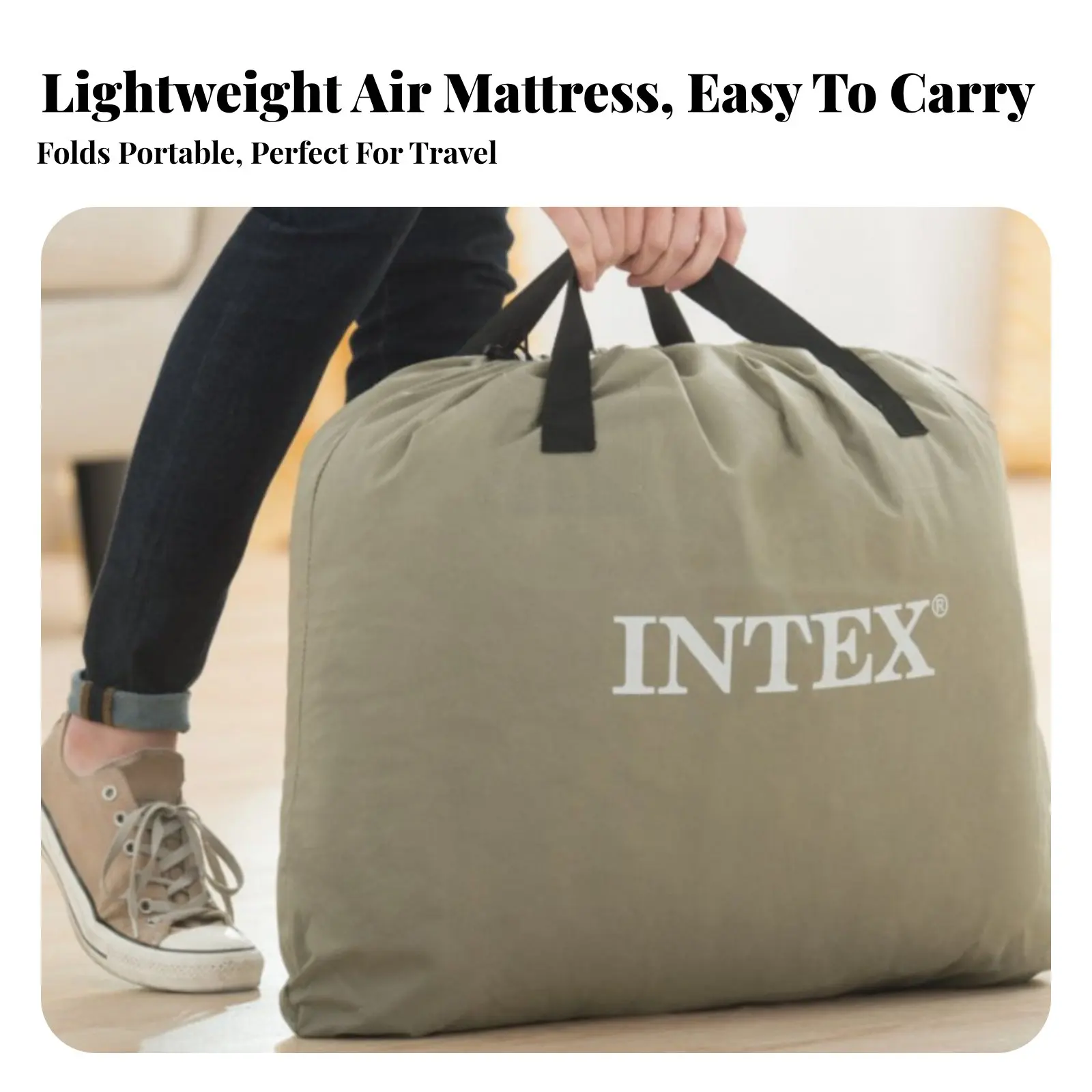 

Inflatable Air Mattress, Double, Built-in Pillow, Fiber-Tech Construction, Indoor Outdoor Bed