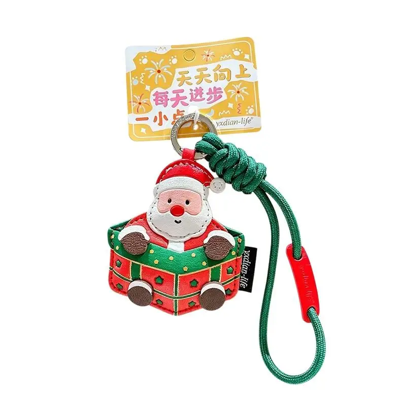 Weihnachtliche PU-Schlüsselanhänger mit niedlichem Aufdruck, robustes Lanyard, langlebig für Weihnachtsfeiergeschenke, Feiertagsgeschenke, Handtaschendekoration. – Detail 11