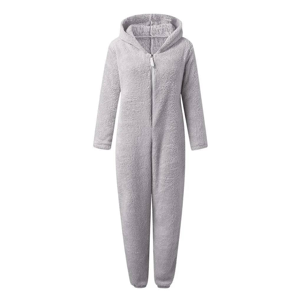 Verdickte pelzige Onesies für Erwachsene, Damenmode, Fleece-Nachtwäsche, Kapuzen-Sets, Pyjamas für Winter-Frauen, warme Samt-Pyjamas – Detail 5
