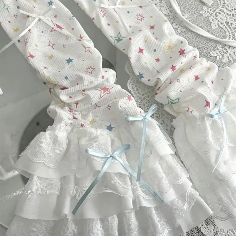 Womens Ruffle Lace Leg Warmers Aesthetic Star Socks For Cosplay And Daily Outfit 