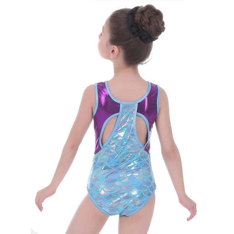 Ballet Gymnastics Leotards For Girls Fashion Fish Scale Print Back Hollow Out Slim Bodysuit Dancewear One-piece Dancing Costume