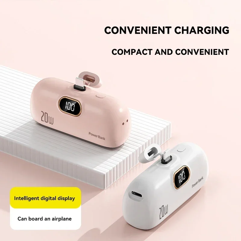 30000mAh Mini Portable Power Bank 2 In 1 Capsule Mobile Power Supply Emergency External Battery Fast Charger For Type-c IPhone