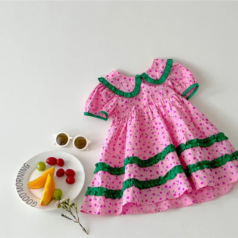 MILANCEL 2023 Summer Girls Clothing  Dot Girls Dress Pink Dresses for Kids