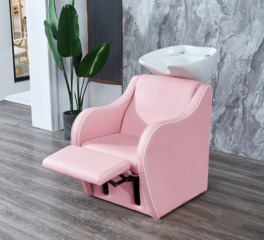 Nuovo design rosa di lusso multifunzione per lavaggio capelli poltrona shampoo letto mobili da salone per barbiere