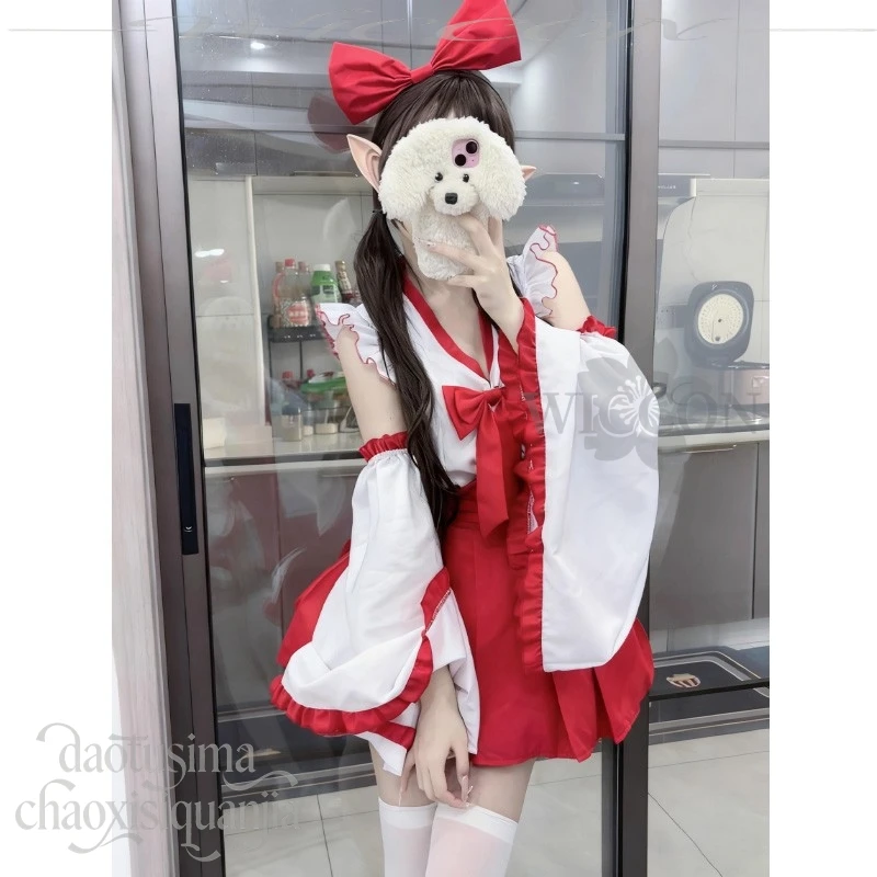 2026 عيد الميلاد التصميم الأصلي Kawaii اليابانية ميكو الساحرة الأحمر فستان قصير القوس عقال لطيف الساحرة أنيمي زي هالوين كوس #6