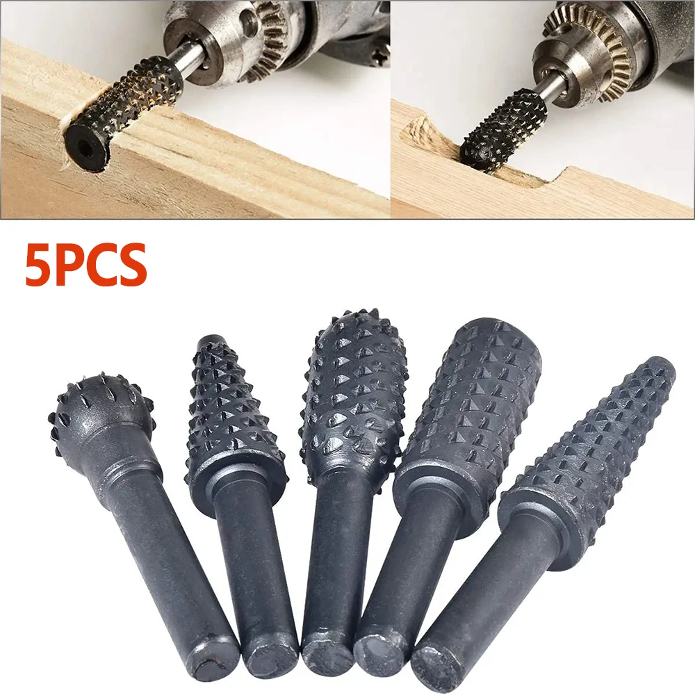 Juego de 5 brocas de tallado de madera, juego de brocas rotatorias de 1/4 pulgadas, herramienta de cincel en relieve giratorio para trabajar la madera