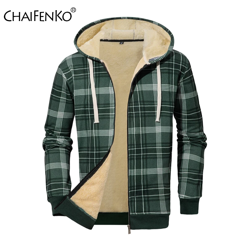 

New Simplicity Fashion Grid Men Coat Outdoors Comfort Versatile Keep Warm Fleece Parka Winter Windproof Thicken Casual Coat Men