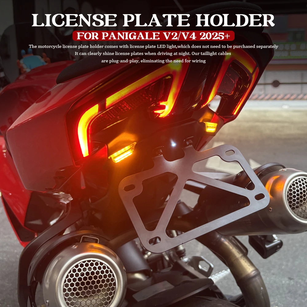 For Ducati Panigale V2 PANIGALE V4 2025 2026 New Motorcycle License Plate Holder Frame With LED Light Accessories