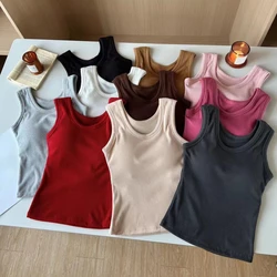 Women Solid Basic T-shirts Summer Vest Bra Tops With Pad Streetwear Y2K Elastic Rib-Knit Sleeveless Casual Tank Tops Female