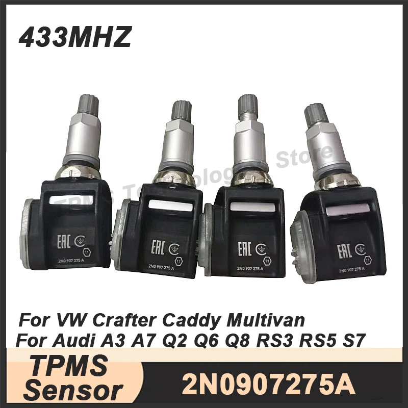 

1/4PCS 2N0907275A TPMS Tire Pressure Monitoring Sensor For Volkswagen Crafter Caddy Multivan Audi A3 A7 Q2 Q6 Q8 RS3 RS5 433MHZ