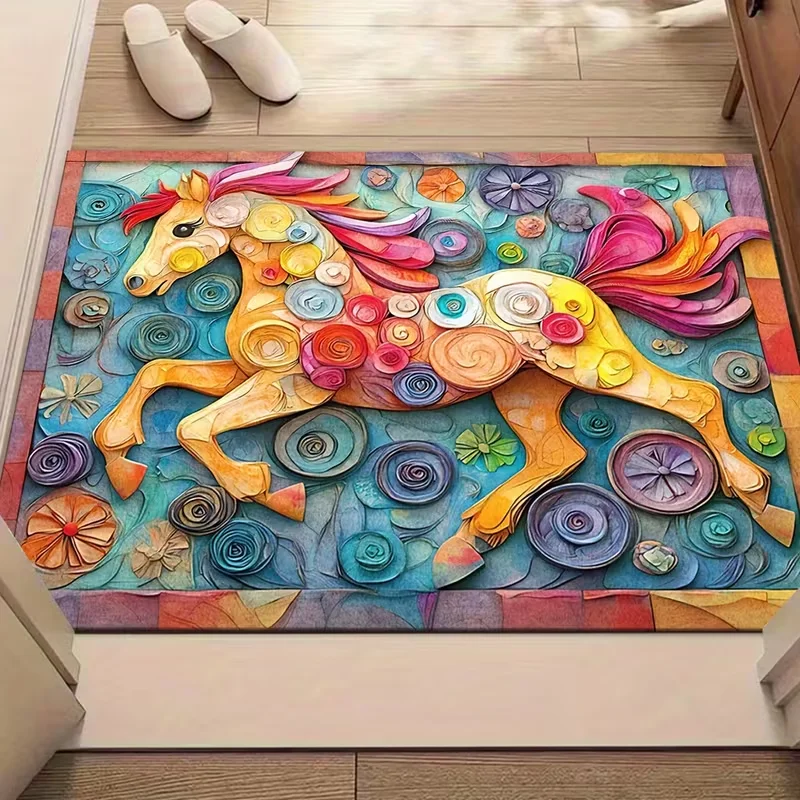 3D Horse and Door Pattern Floor Mat Entrance Mat Entrance Foyer, Entrance Hall Realistic Artistic Sense Strong Home Decoration