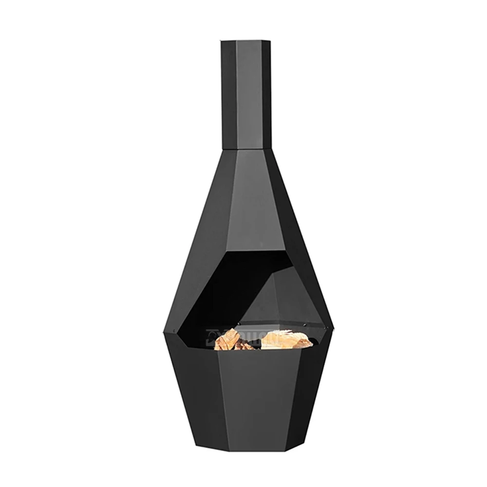 Home heating fireplace with chimney, winter wood-burning tea stove, brazier and campfire stove for courtyard
