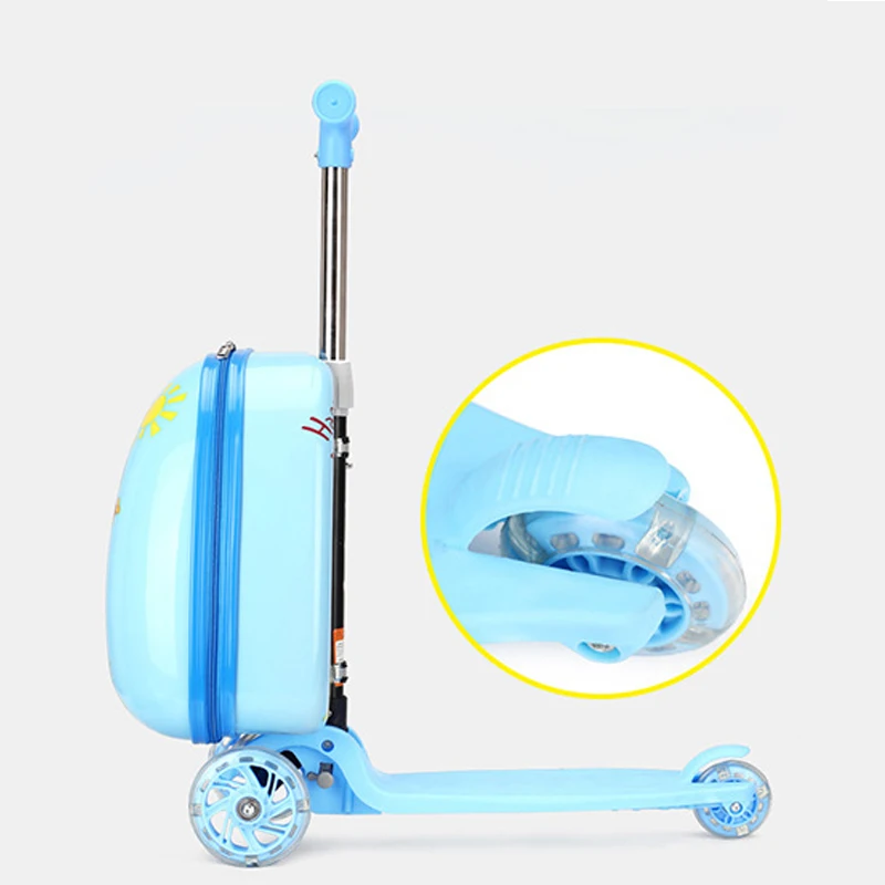 Kids Scooter Suitcase on Wheels Cute Portable Travel Suitcase Carry Luggage Skateboard Cartoon Lazy Trolley Case