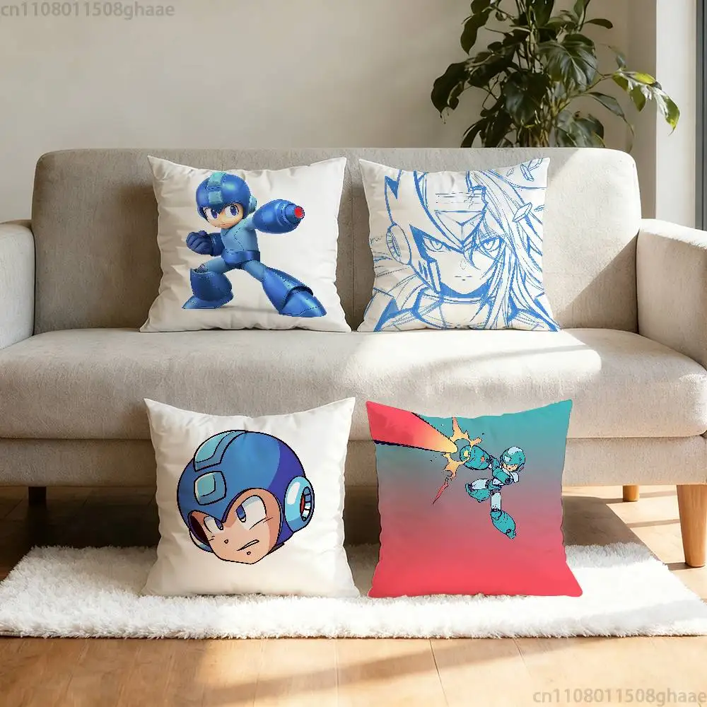 M-Megaman X Game Tinplate Pillow Case Square Double-Sided Printing Short Plush Sofa Cushion Cover Bedroom Bedside Pillow