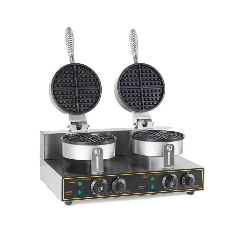 Máquina para hacer waffles antiadherente de doble cabezal, waflera de cocina comercial con opción multiple de tipo de enchufe y voltaje, molde de aluminio y excelente conductividad de calor y ahorro de energía