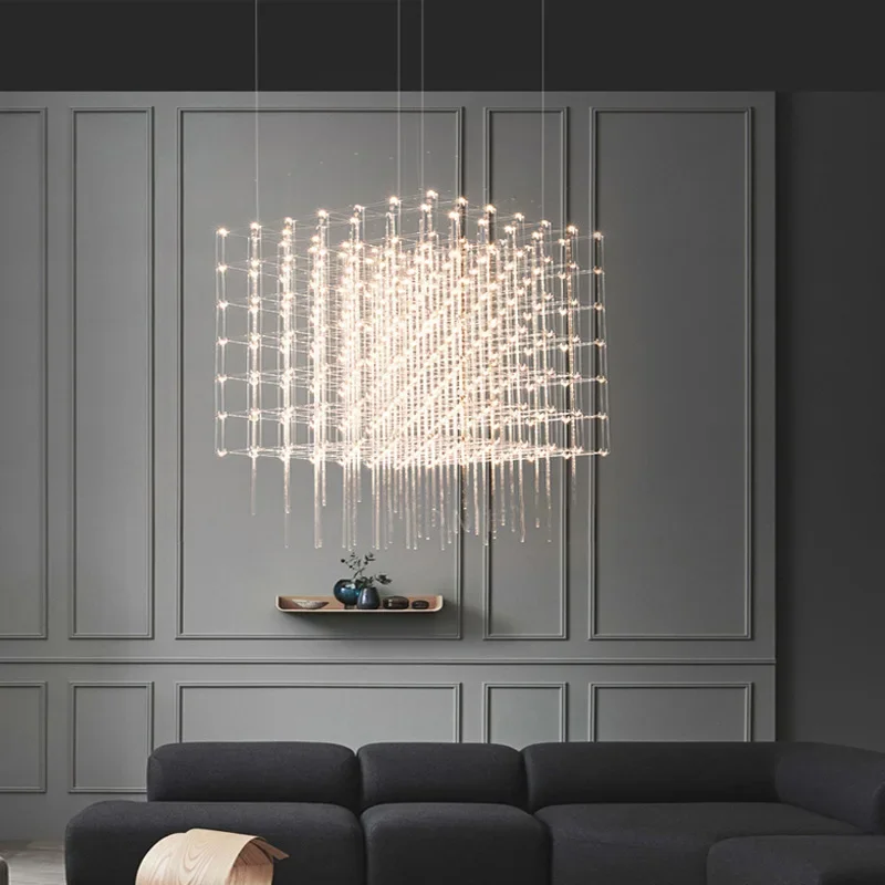 Modern Square LED Pendant Lamp Stainless Steel for Hall Foyer Restaurant Hanging Light Fixtures Cord Adjustable Chandeliers