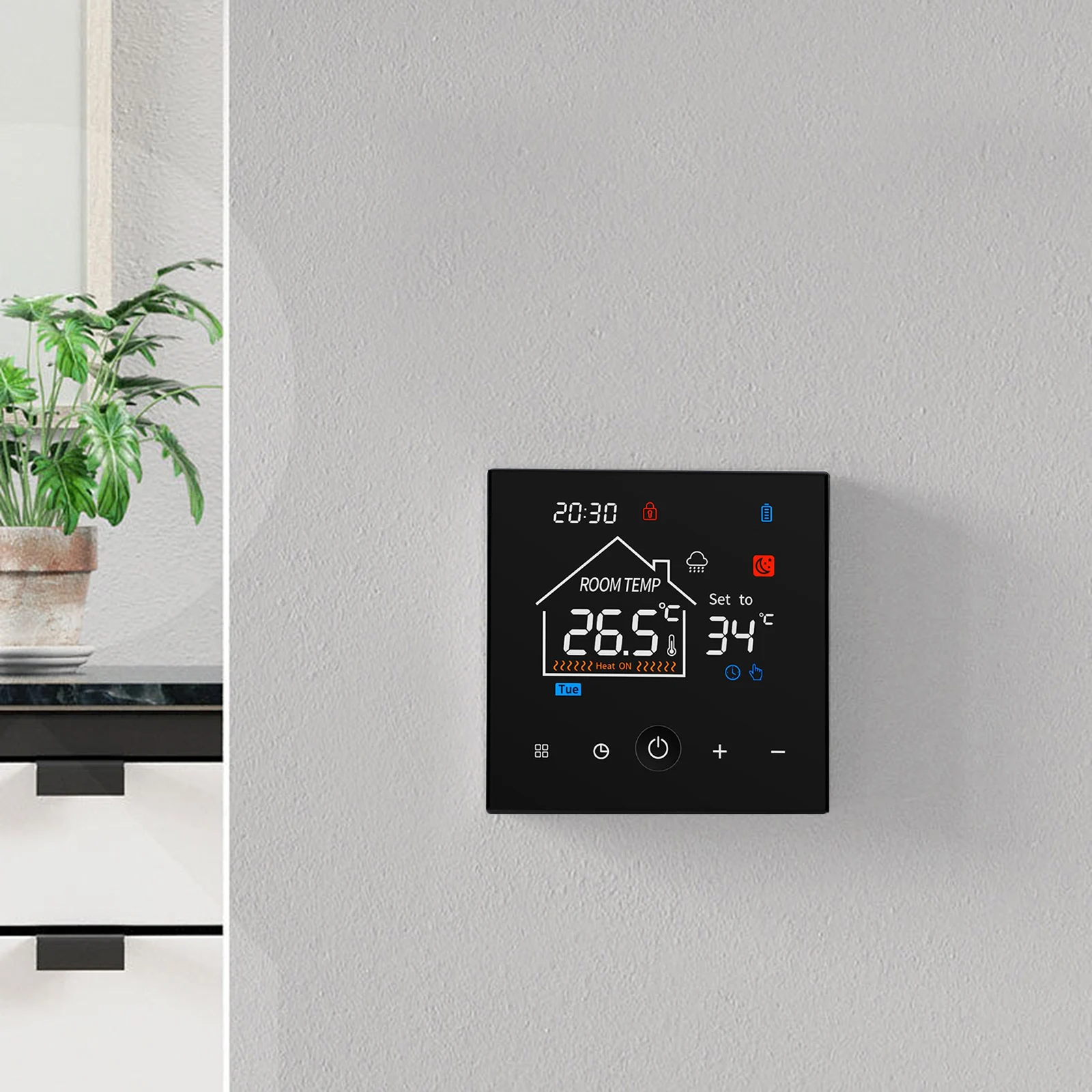 وحدة تحكم الغرفة الرقمية LCD ترموستات إدارة التدفئة تصميم مثبت على الحائط خيارات البرمجة الأسبوعية مادة ABS