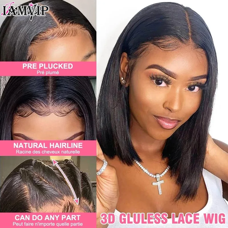 IAMVIP Short Bob Wig Bone Straight 200% Bob Wig Lace Front Human Hair Wigs For Women HD Lace Frontal Wig Glueless Wig Human Hair