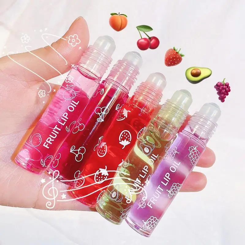 Flavored Lip Gloss Oil Lip Oil Roller For Glossy Lip Make-up Transparent Fruit Lip Gloss Long Lasting Lip Care Products lipstick