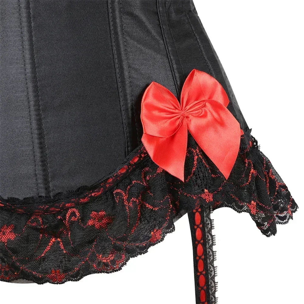 Women\'s Corset Vintage Bustiers Satin Bow Corsets Lace Up Overbust Burlesque Corsage Evening Party Costumes Halloween Outfits