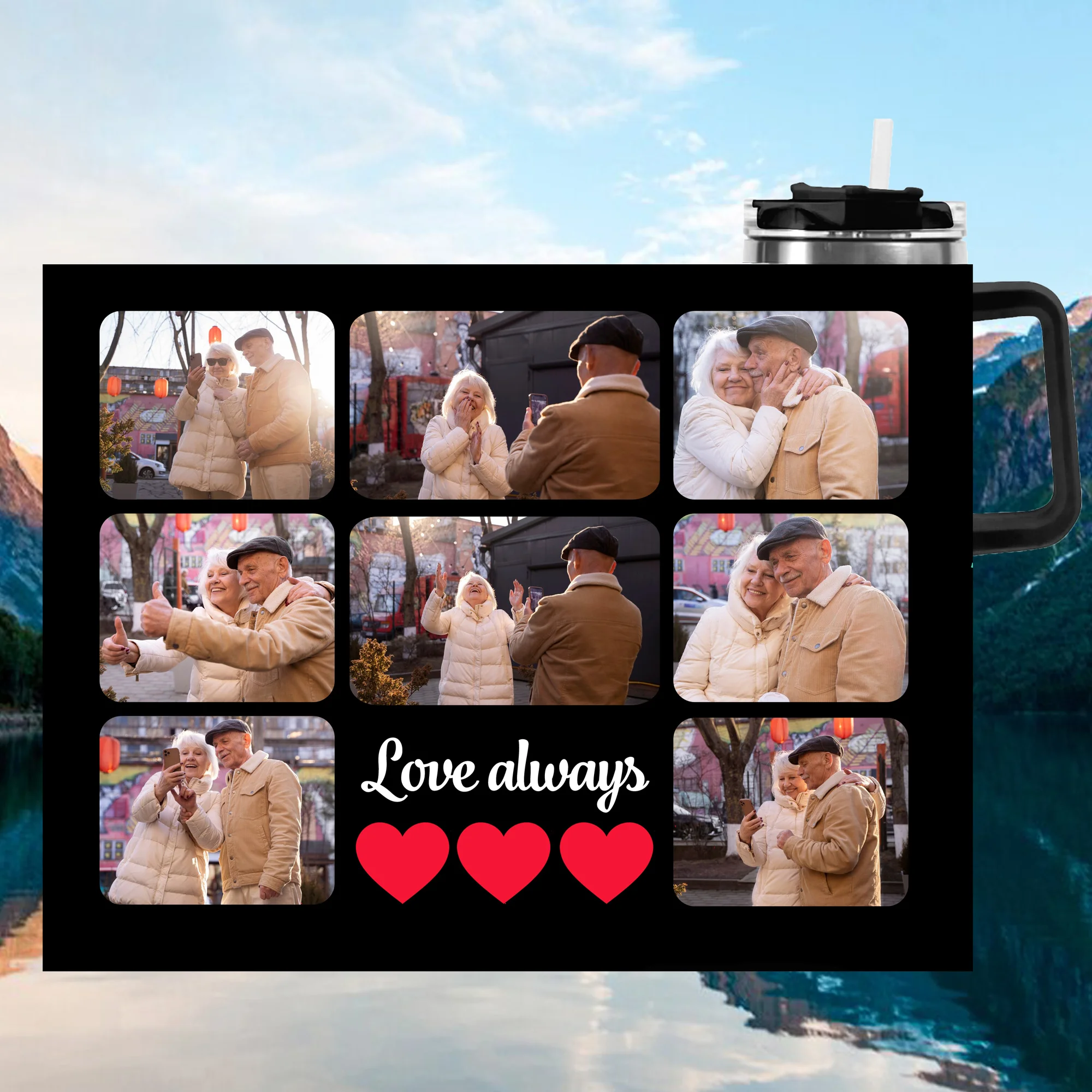 

40oz Personalized Stainless Steel Tumbler with Handle & Straw - Custom Photo & Text Insulated Travel Mug, Double-Wall Vacuum Insulation, Spill-Proof Lid, Car Cup Holder Compatible, Machine Washable Reusable Coffee Cup with Custom Photo Collage & Tex