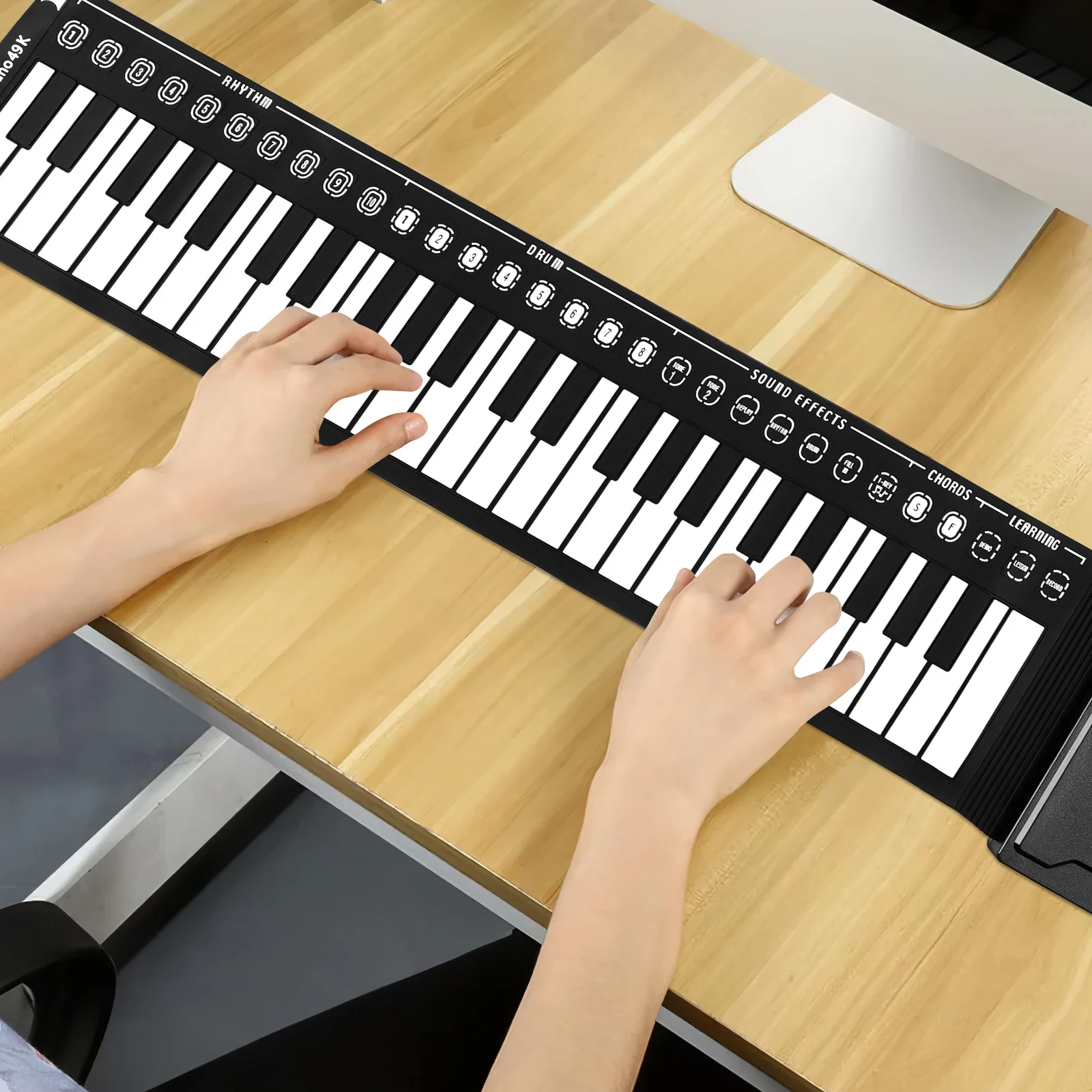 Numpad Keyboard Electronic Roll Piano Foldable for Children Portable Black Silica Gel 49 Keys