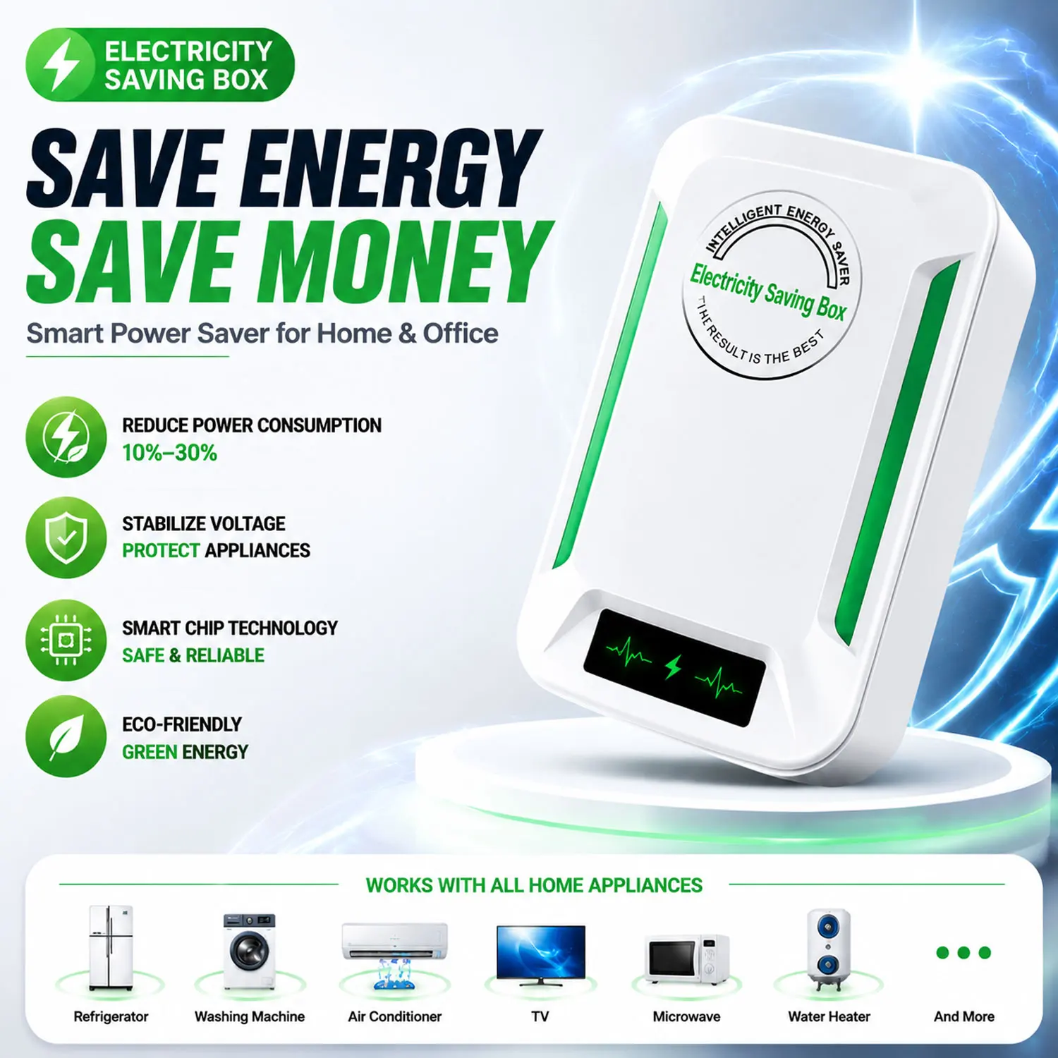US/UK/EU Plug 90V–250V Energy-Saving Power Supply Adapter with LED Display Home Office Charging Station