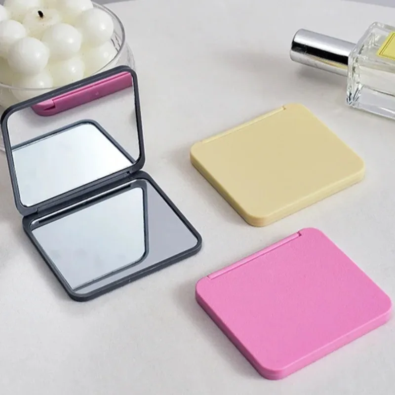 2-Face Makeup Mirror Square Portable Cute Girl'S Gift Hand Mini Mirror Pocket Double-Sided Makeup Mirror Compact Multiple Colors