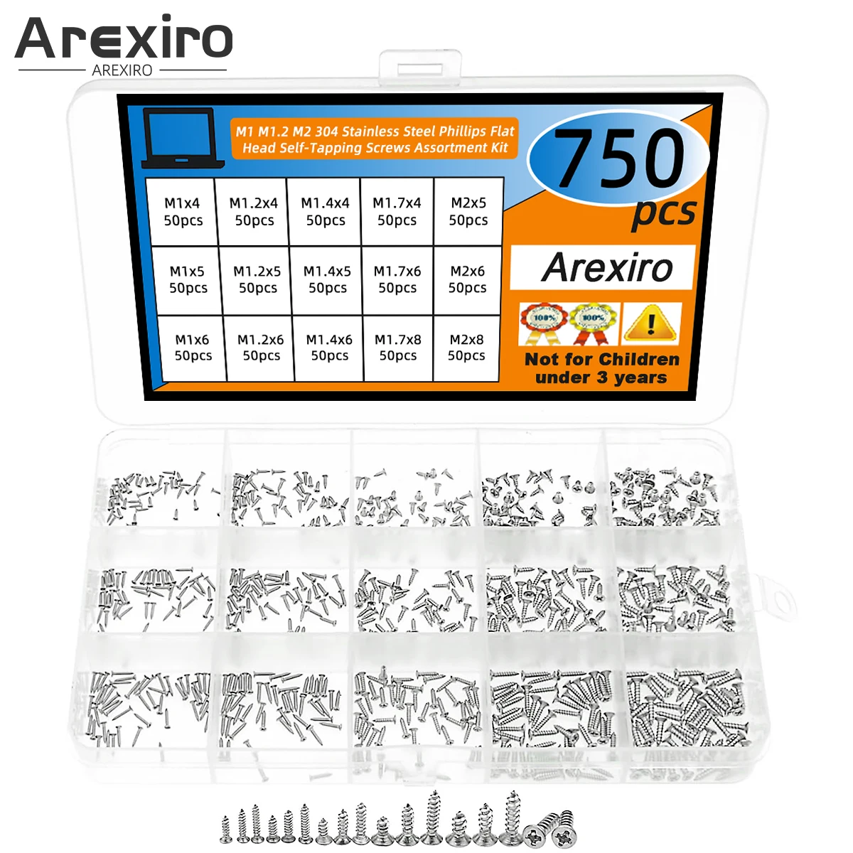750-pecas-m1-m12-m14-m17-m2-304-cabeca-cruzada-de-aco-inoxidavel-kit-de-combinacao-de-parafuso-auto-roscante-escareado