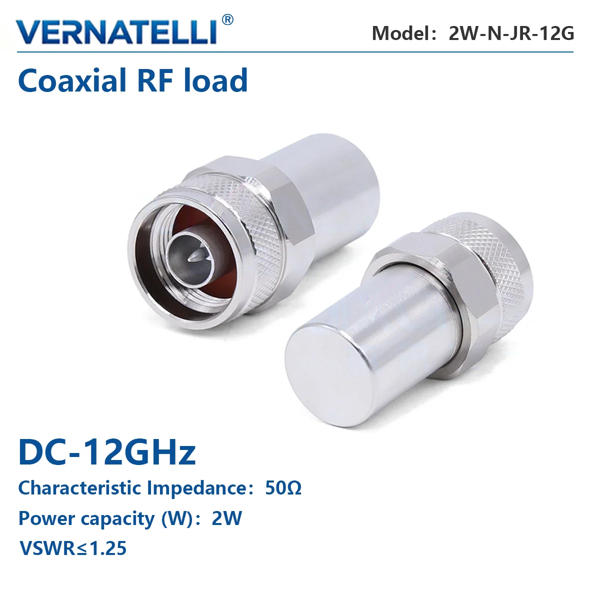 N Male RF Coaxial Load, DC‑12GHz, 2W, 50 Ohm, VSWR ≤1.25, Low VSWR Termination, Model N‑JR