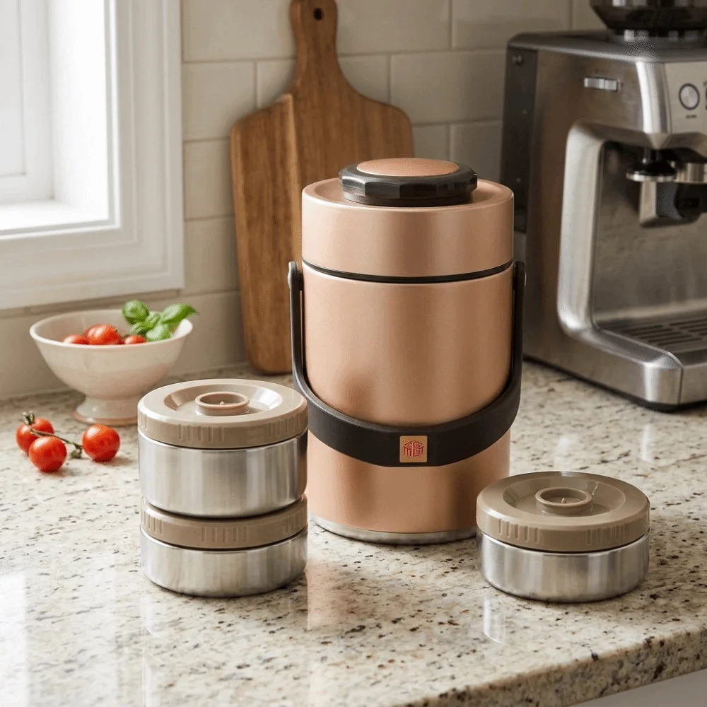 Multi Layer Insulated Food Bucket Individual Meal Boxes 304 Stainless Steel Insulated Food Container Sealed Leak-proof