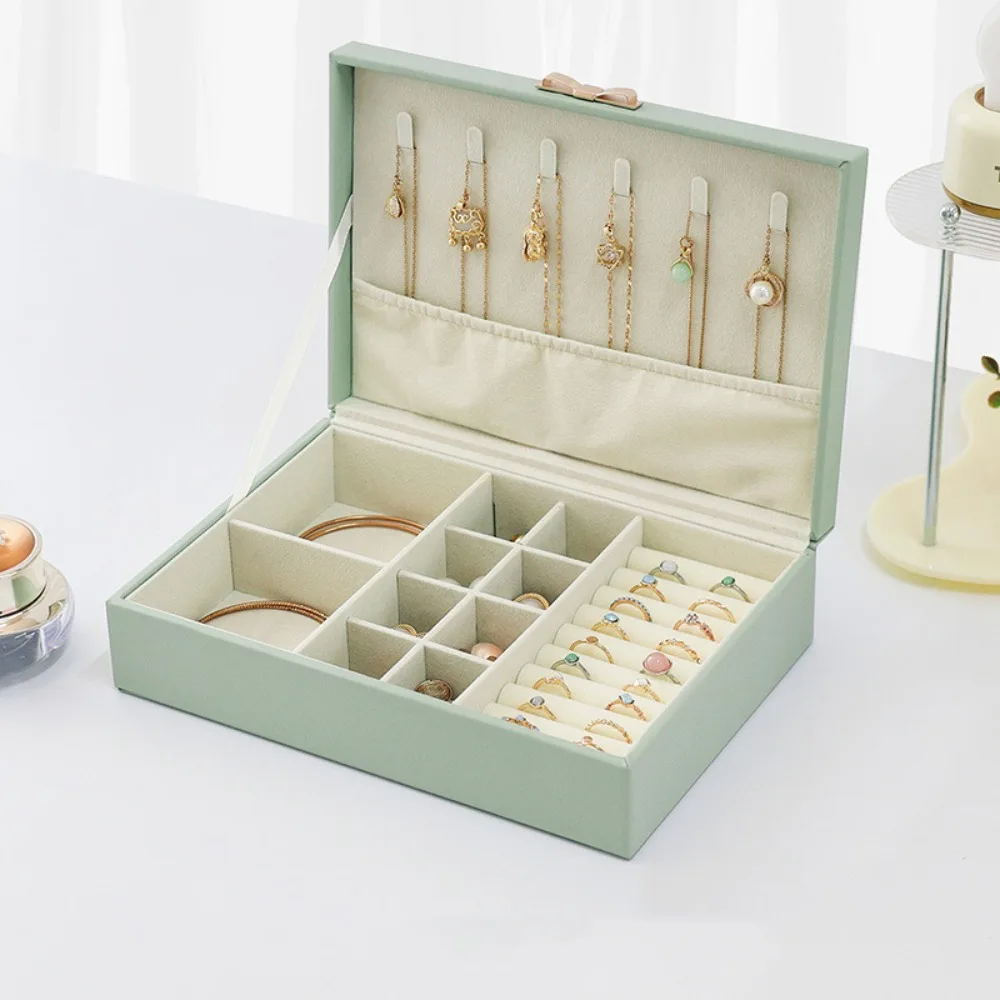 

PU Leather Jewelry Storage Box Green Pink Beige One Layer Jewelry Display Case​ Large Capacity Jewelry Organizer Jewelry Display